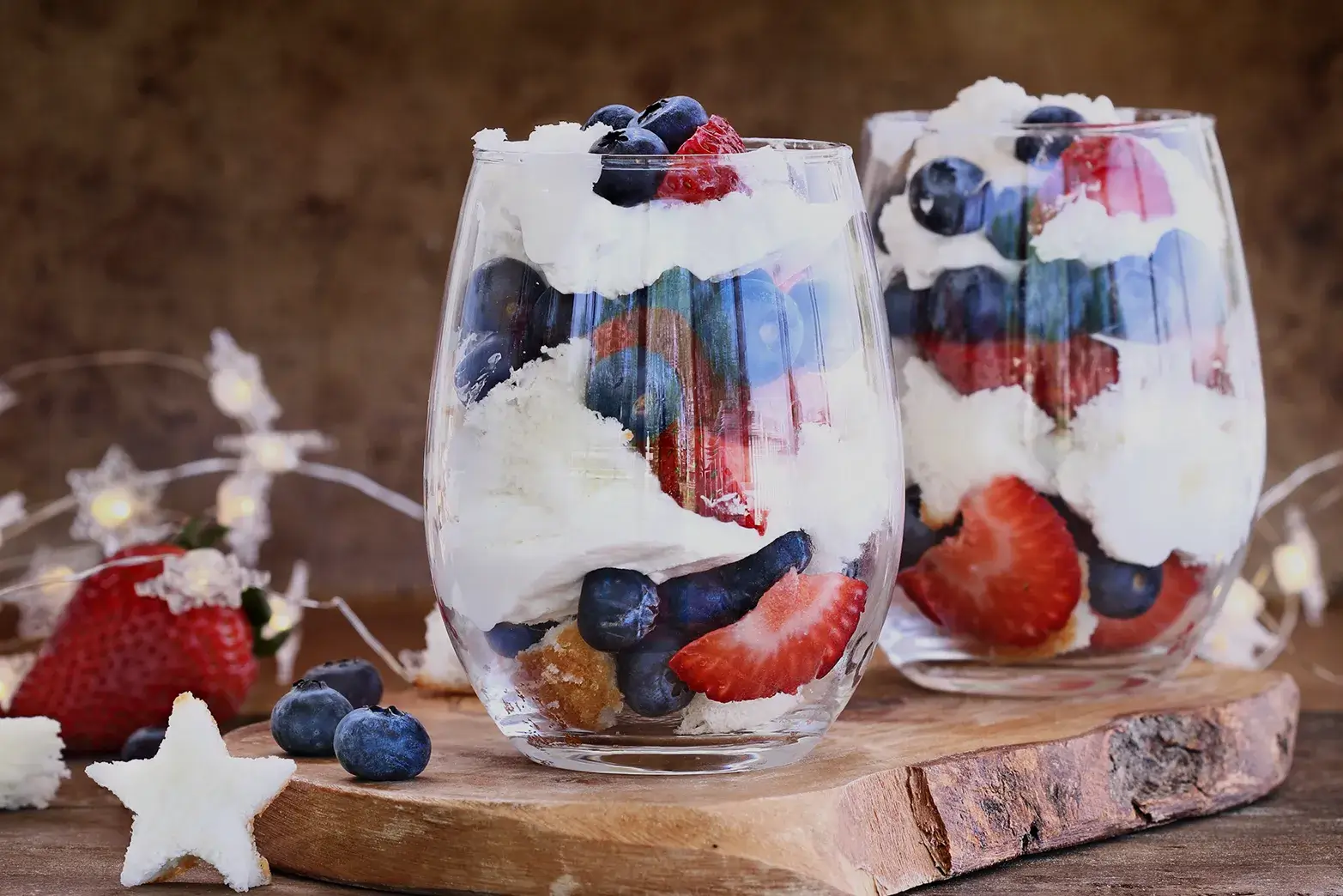 red, white and blue fruit trifle